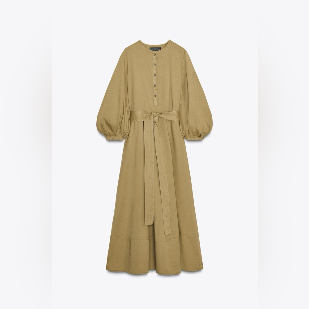 ZARA Belted cotton poplin shirt dress w Balloon Sleeves. ZW Collection  NWT - Picture 6 of 15